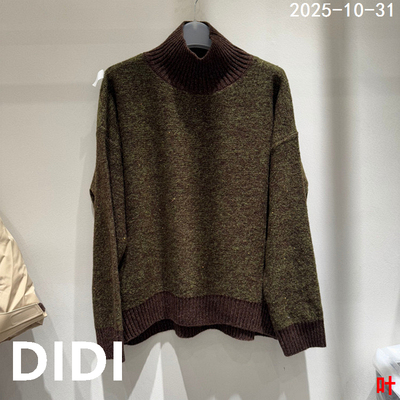 欧洲站2025冬季新款高领拼色长袖针织衫女宽松套头毛衣25626