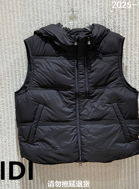 欧洲站2025秋冬新款连帽抽绳拉链短款羽绒马甲女白鸭绒外套952281