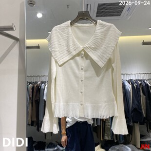 欧洲站2026秋季新款时尚大翻领喇叭长袖针织衫女宽松显瘦毛衣上衣