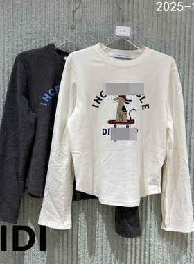 欧洲站2025秋冬新款over字母卡通印花圆领长袖T恤女减龄上衣63217