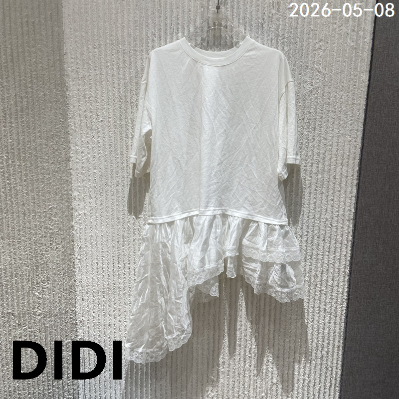 欧洲站2026夏季新款拼蕾丝不规则下摆短袖T恤女宽松洋气上衣1258