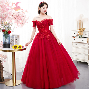 晚礼服女高级感主持人一字肩高定气质美声独唱声乐艺考蓬蓬裙演出