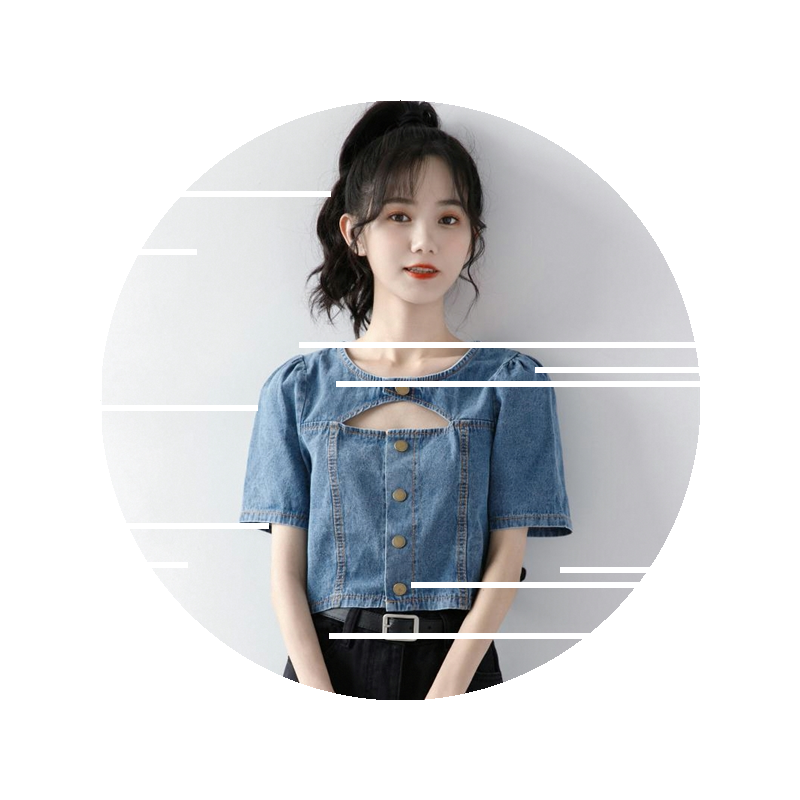 2025夏季新款小众设计小心机镂空短款上衣女别致感短袖牛仔衬衫潮