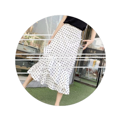 荷叶边不规则雪纺波点鱼尾半身裙