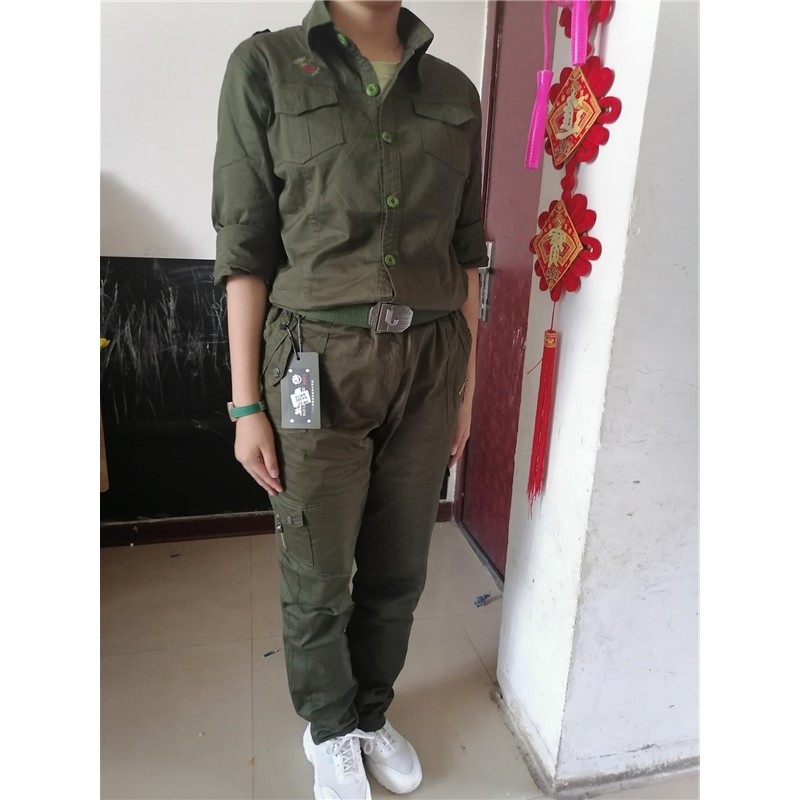 20春秋新款韩版迷彩服套装女春秋长袖衬衫户外军迷军装长裤两件套