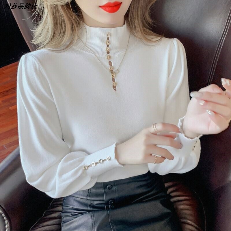 半高领毛衣女春秋2026年新款时尚洋气针织衫泡泡袖内搭打底衫气质