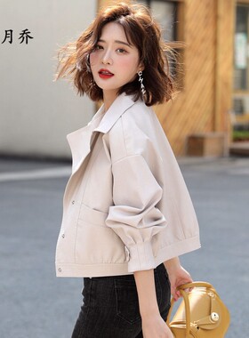 外套女短款2026年新款春秋季百搭韩版宽松矮小个子西装领夹克洋气