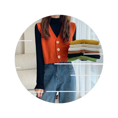 新款宽松v领开衫针织衫女装马甲