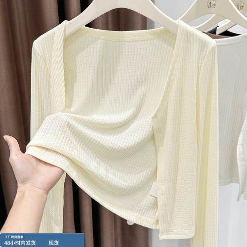 气质圆领长袖针织开衫女士春季短款百搭小个子罩衫外搭配旗袍上衣