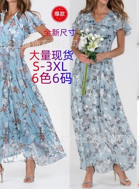 2023 European and American new beach long skirt chiffon flo