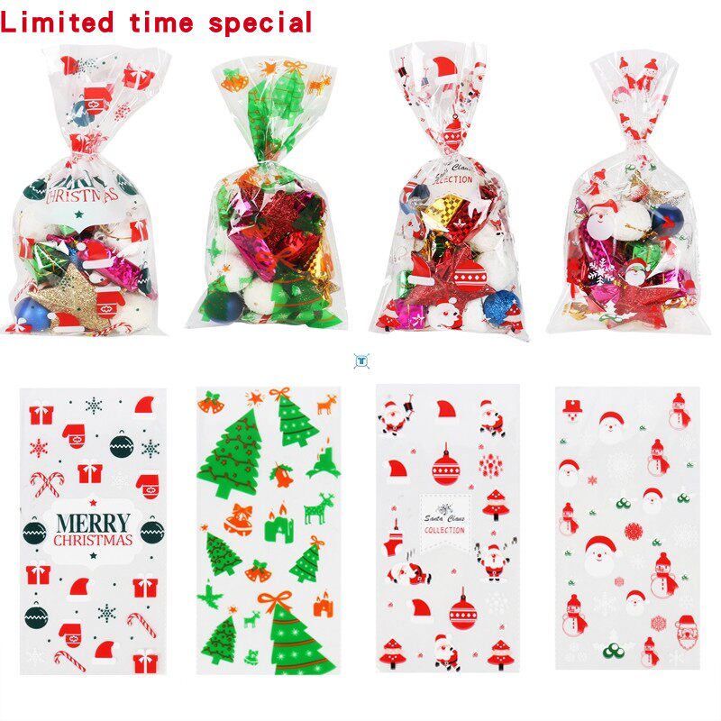 50pcs christmas gift bag santa xmas tree print cellophane