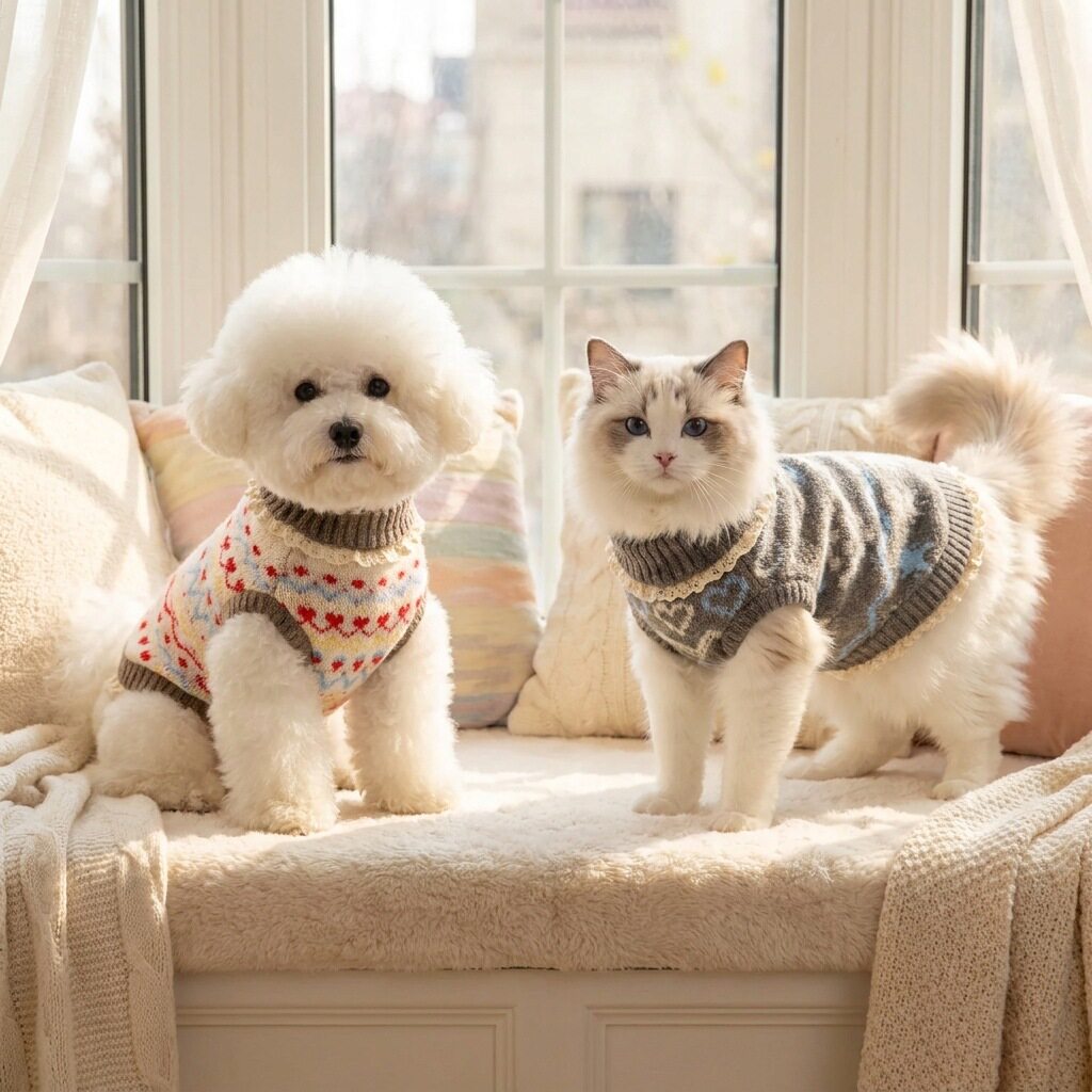 复古费尔岛提花狗狗毛衣小型猫狗加厚防寒保暖针织宠物猫衣服