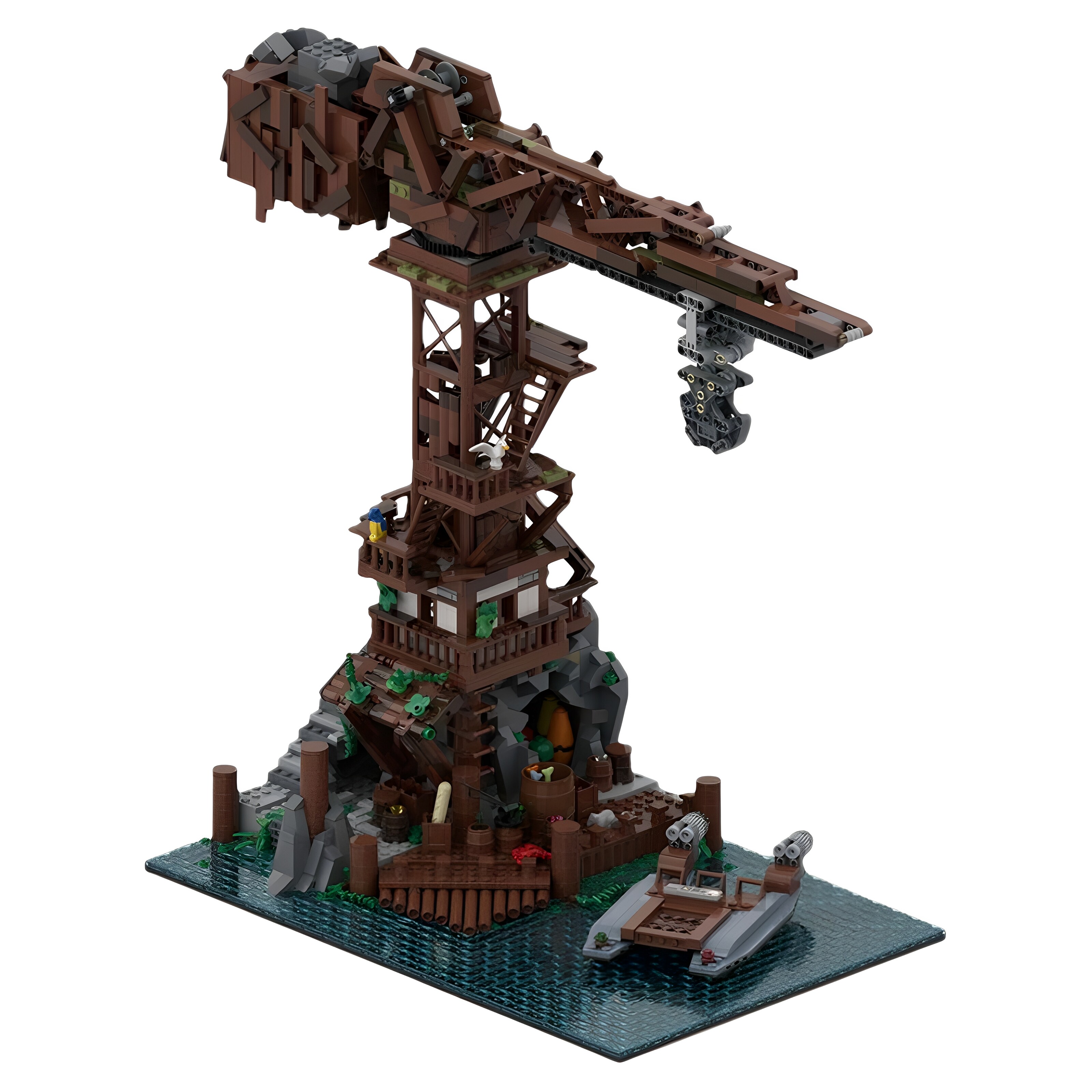 现货小颗粒MOC-187375中世纪建筑幻影忍者港口起重机积木玩具模型
