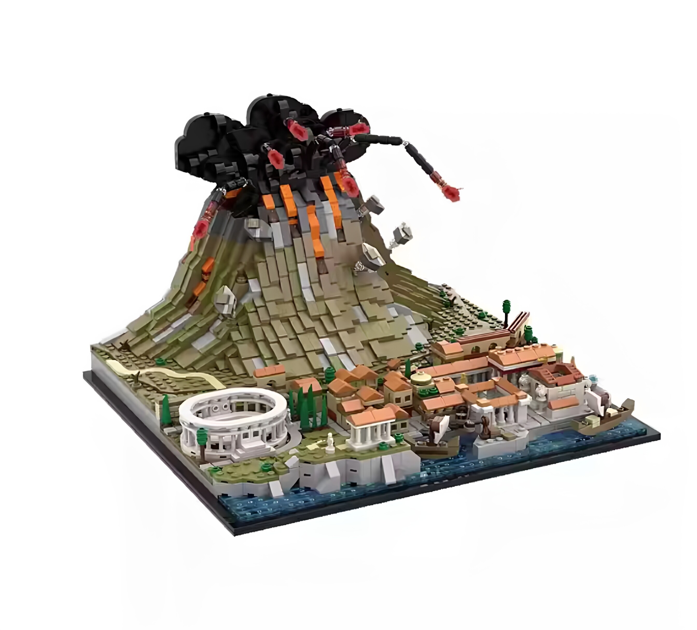 现货小颗粒MOC-159887维苏威火山与庞贝积木古城益智玩具模型摆件