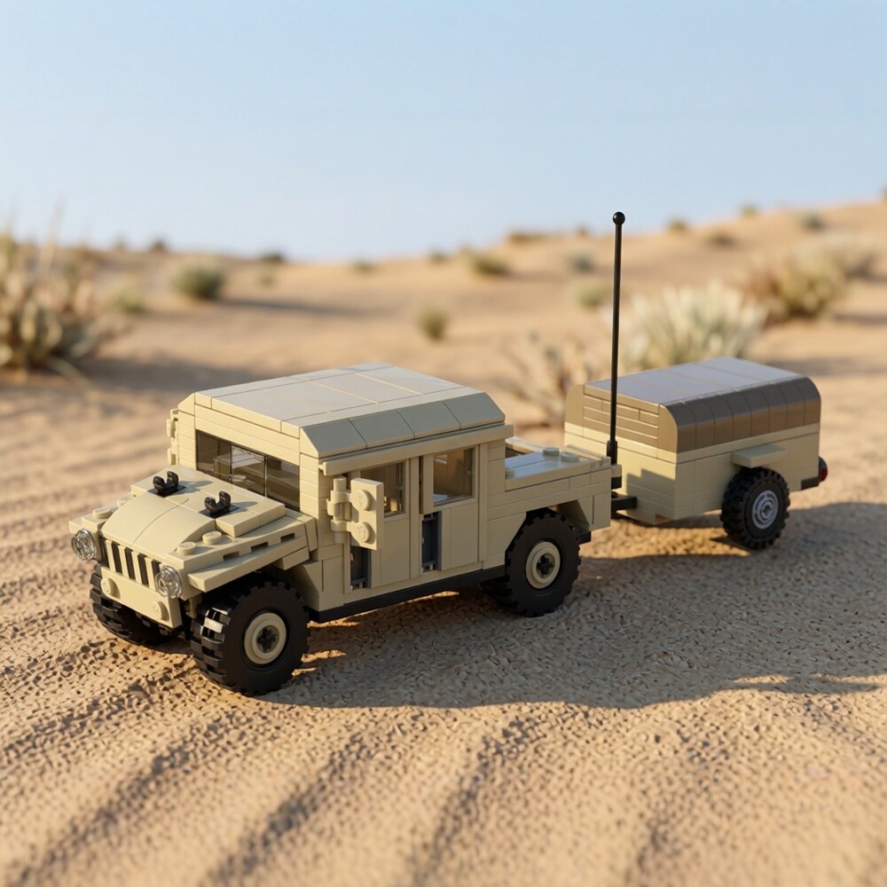 现货小颗粒MOC-173925汽车带拖车军事系列拼装积木玩具模型摆件