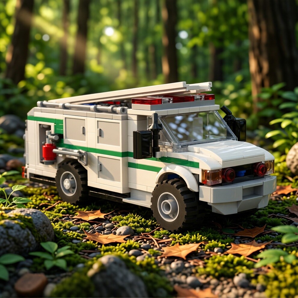 现货小颗粒MOC-214198森林消防局中型灌木车城市积木玩具模型摆件