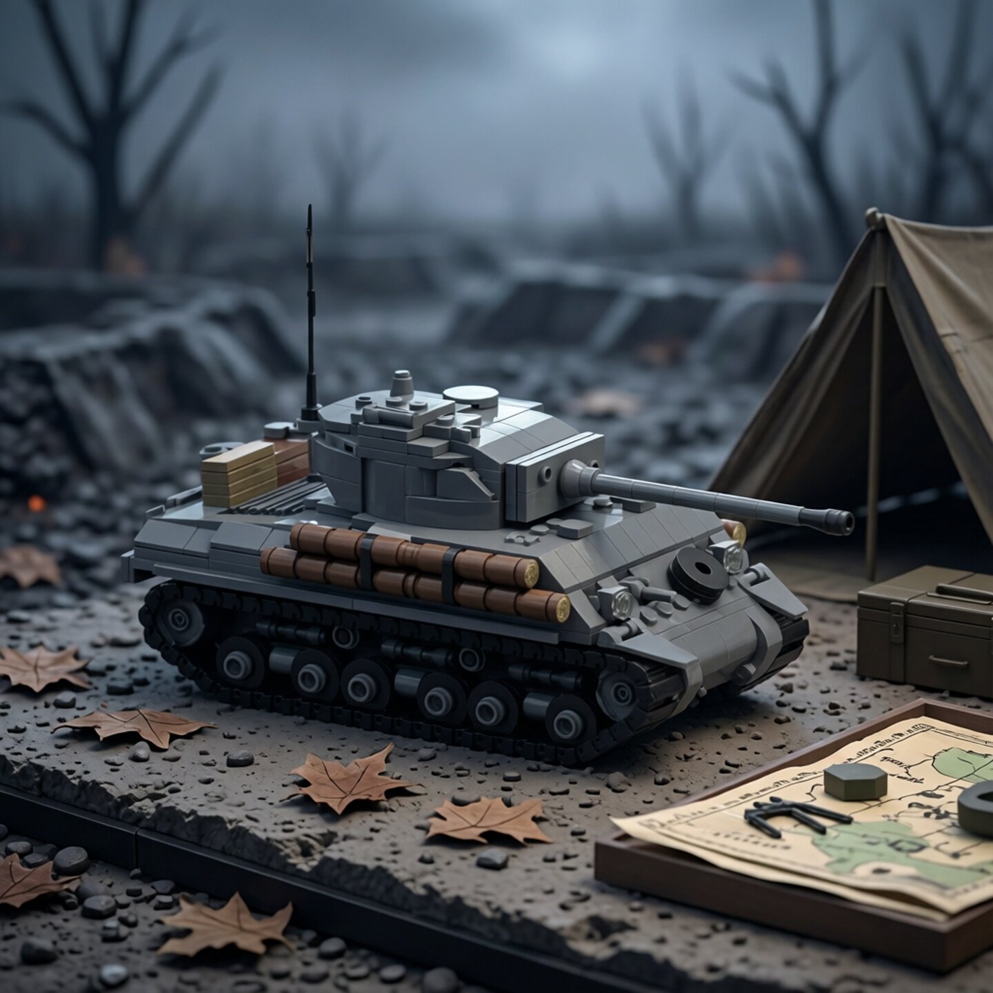 现货小颗粒MOC-176967谢尔曼 M4A2E8 益智拼装积木坦克积木模型