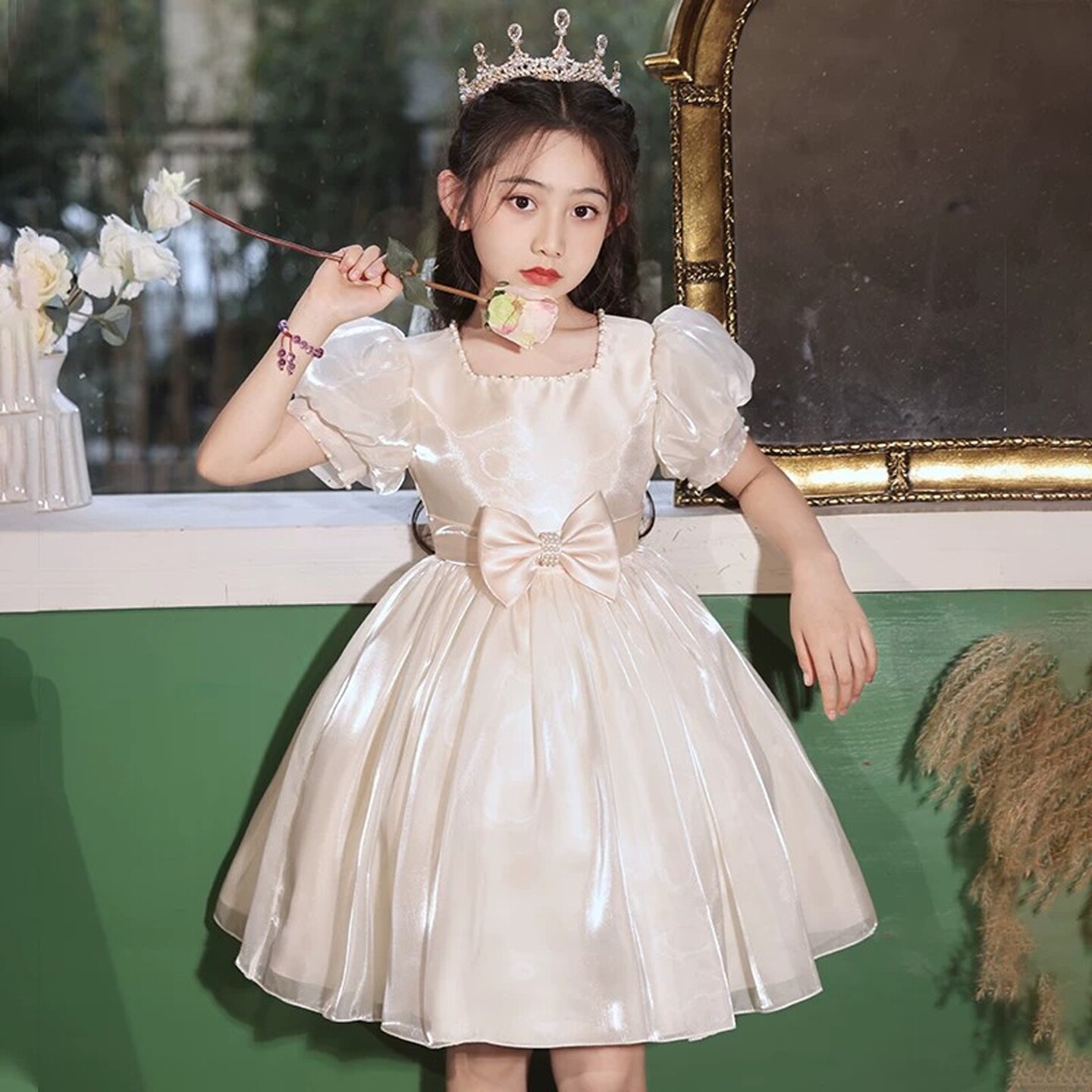 GBUBG 女童连衣裙夏季蓬蓬纱裙儿童公主裙花童婚礼礼服主持人演出