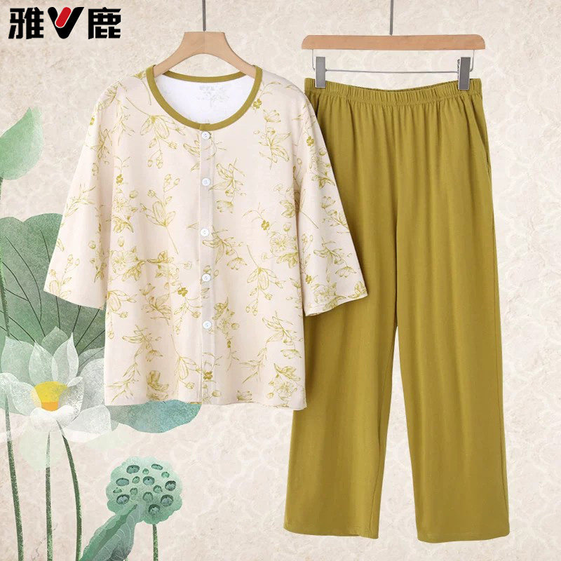 雅鹿纯棉国风睡衣家居服套装