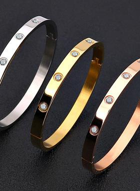 2欧美简约个性时尚钛钢镶钻锆石手镯情侣手环饰品跨境
