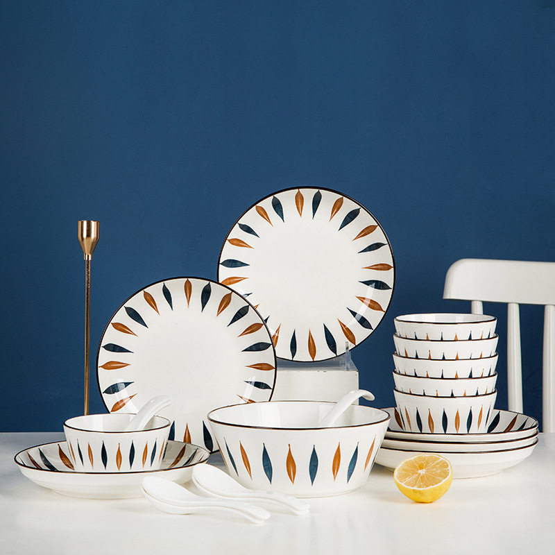 双色兰草陶瓷餐具套装家用吃饭碗筷北欧碗盘勺子陶瓷碗碟盘套装,餐饮具,餐具瓷器套装,淘宝优惠券,粉丝福利购,淘宝优惠卷