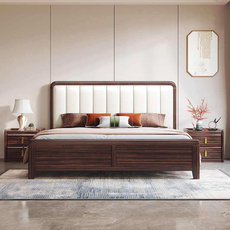 新中式乌金木实木床主卧大床软靠现代简约床高箱储物1.8米双人床,住宅家具,实木床,淘宝优惠券,粉丝福利购,淘宝优惠卷