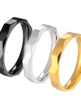 希音 欧美新品 素圈菱形钛钢戒指 时尚简约韩版批花戒指环手饰品