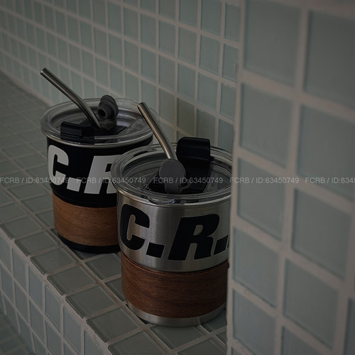 潮牌FCRB不锈钢咖啡杯随手杯带盖防烫茶杯户外露营便携吸管台阶杯