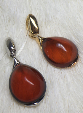 俄罗斯sunstone琥珀耳坠棕红珀气质复古轻奢经典百搭礼物女水滴款