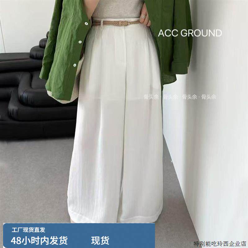 ACC JIAODIAN873松紧高腰棉麻阔腿休闲 裤女夏2025慵懒风直筒长裤