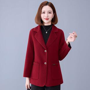 双麵羊芼呢大衣女短款小个子中年妈妈秋冬装气质加厚西装呢子外套