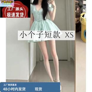 145小矮个子连衣裙女夏季150穿搭收腰显瘦法式温柔风蓬蓬短裙子xs
