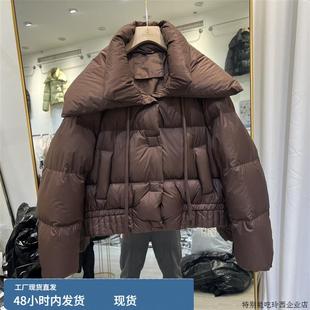 2024冬新款超短羽绒服女立领披肩轻柔软加厚泡芙小个90白鸭绒外套