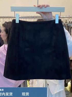 黑色鹿皮绒半身裙女秋冬季欧货高腰显瘦时尚百搭A字直筒包臀短裙