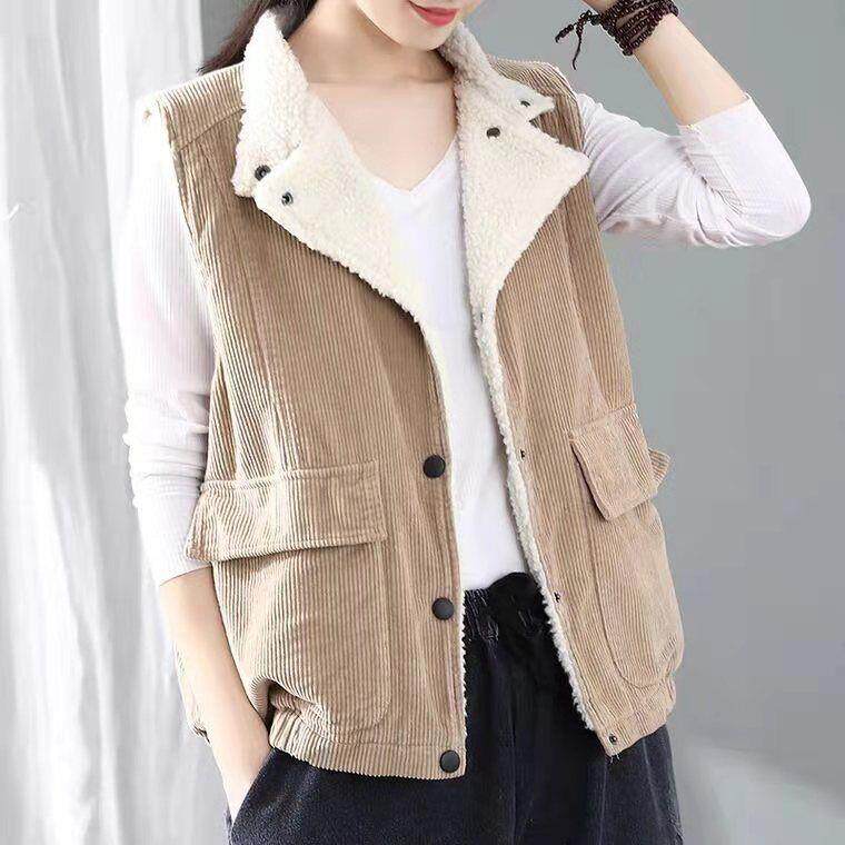羊羔毛加厚宽松休闲马甲外套女士时尚背心马夹上衣2025秋冬季新款
