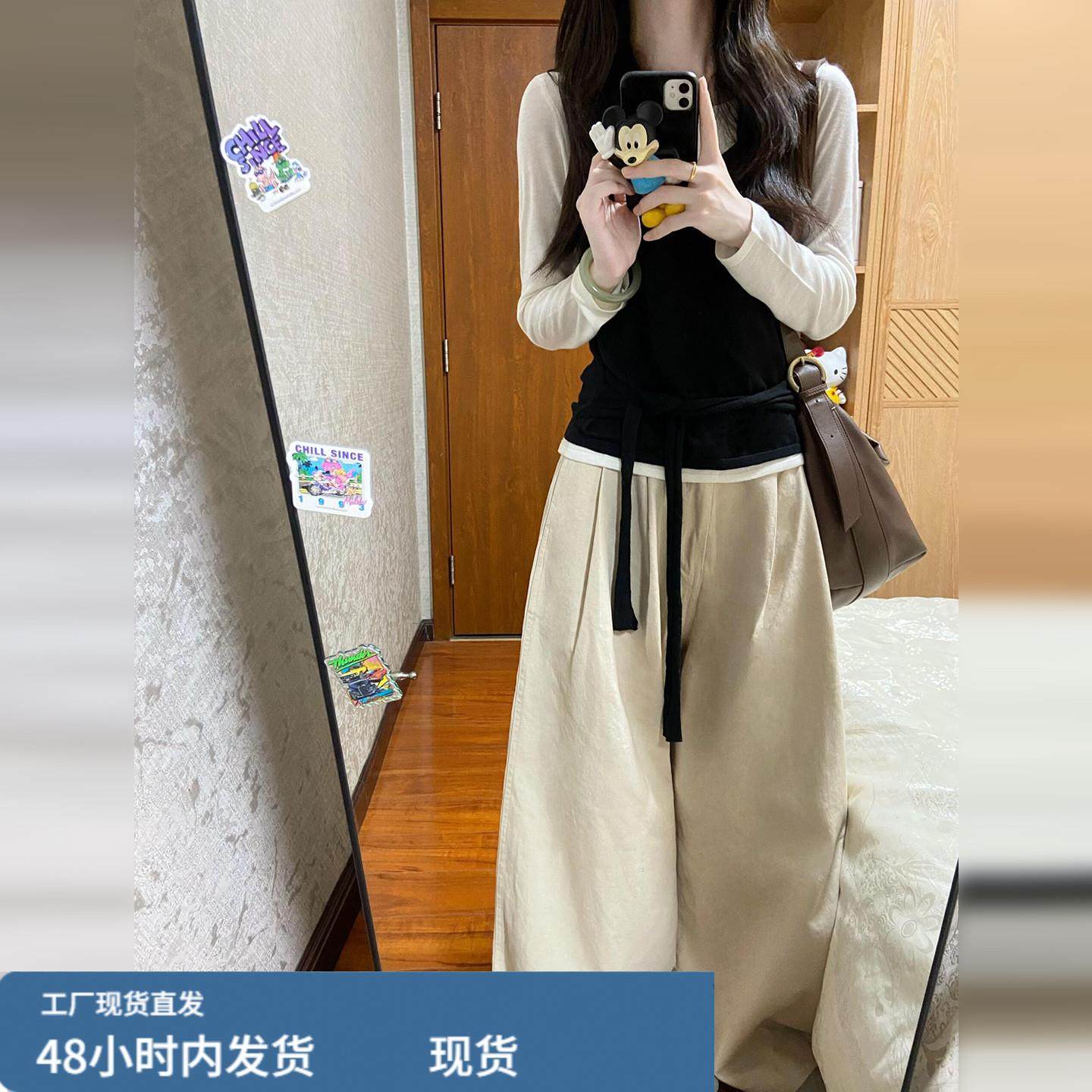 早秋韩系黑色长袖t恤女2026春秋新款设计感吊带收腰上衣两件套装,模玩/动漫/周边/娃圈三坑/桌游,Cosplay女装/cos女装,淘宝优惠券,粉丝福利购,淘宝优惠卷