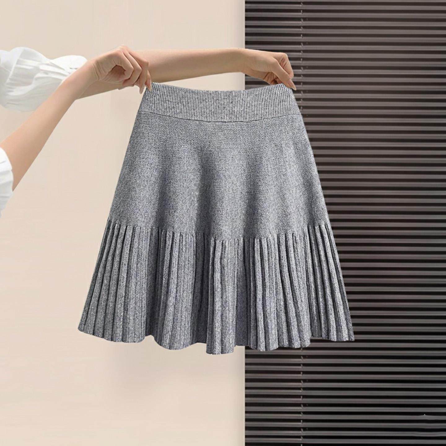 大码灰色针织半身短裙女冬季巨好看的半裙胖mm高腰显瘦a字百褶裙,运动/瑜伽/健身/球迷用品,瑜伽短裙,淘宝优惠券,粉丝福利购,淘宝优惠卷