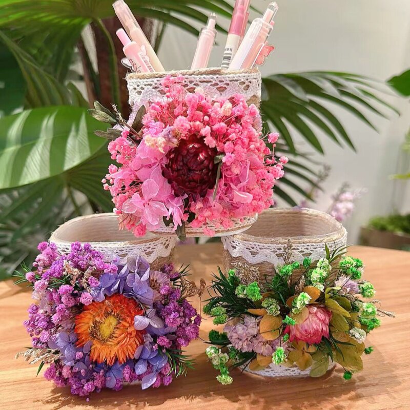 笔筒手工diy干花材料包制作半成品麻绳织办公室桌面收纳创意礼物