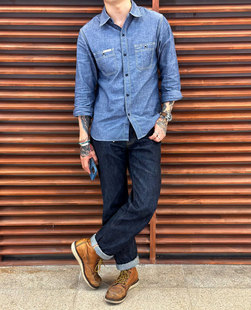 TKO 日本制5oz indigo蓝染赤耳青年布全衣三本针多袋工装衬衫