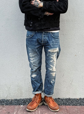 Gypsy Sons x D.I. 重度糜烂破坏补丁自然拟态水洗牛仔船员裤