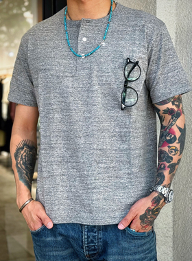 Riding High日本制老式梭织机制天竺雪花棉纯色通勤亨利领短袖T恤