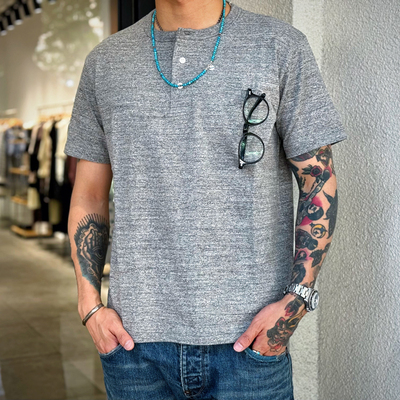 雪花棉纯色通勤亨利领短袖T恤