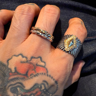 五星扭扭方条手工做旧18K全金&全银复古戒指 叠戴王者 Lucky John