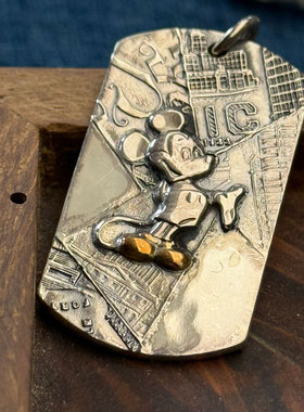Blind Man Togs 日本手工古董银酒杯改造米奇18K 金足狗牌项链