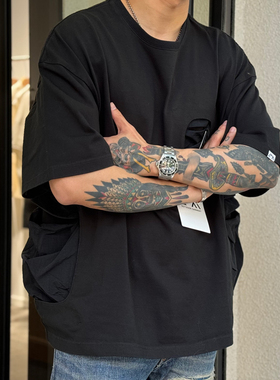 COMFY OUTDOOR山系风宽松重磅水洗做旧天竺棉隐藏式3D口袋短袖T恤