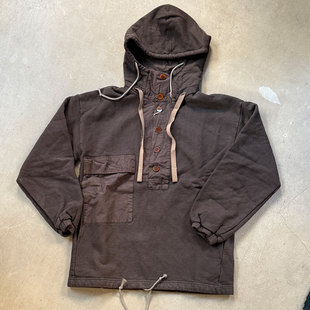 Gypsy Sons百搭美拉德棕色水洗做旧重磅异布拼接连帽复古卫衣