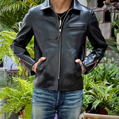 Y'2 LEATHER 百搭复古 日常通勤特制茶芯马皮机车皮衣夹克