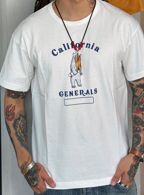 Barns 水洗做旧美式复古加州滑板小熊印花桶织短袖 T 恤