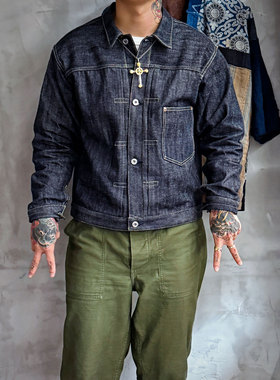 TKO经典大战 日本冈山13.5oz天然靛蓝绳染TYPE I一代原色牛仔夹克