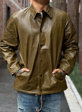 Tenjin Works天神 特价 油润绿色牛犊皮复古新设计滑板教练夹克